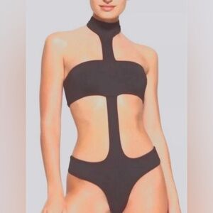 SKIMS Recycled Swim Cut Out Halter Monokini One Piece Gunmetal Plus Size 4X